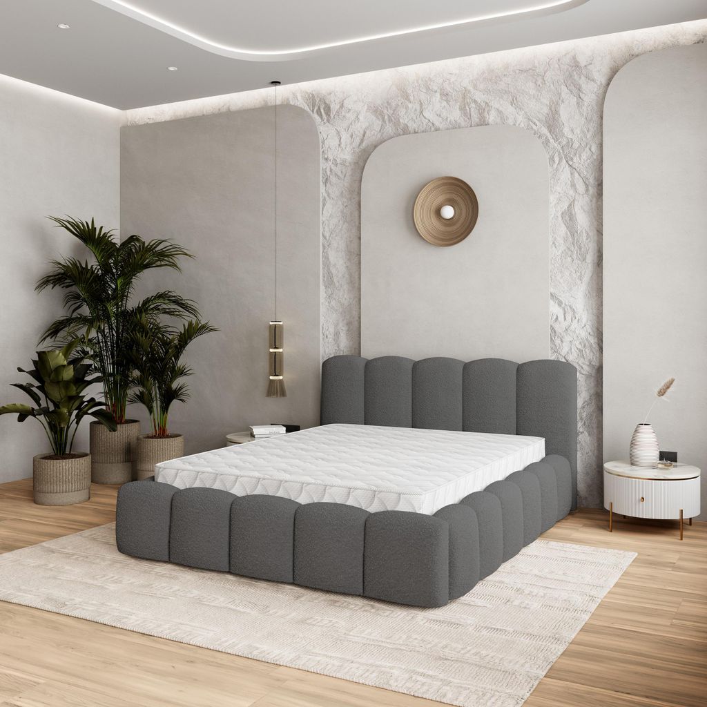 Masseno Polsterbett FALINA 180x200 cm, Polsterbett mit Bettkästen -Grau, QUELLE 92