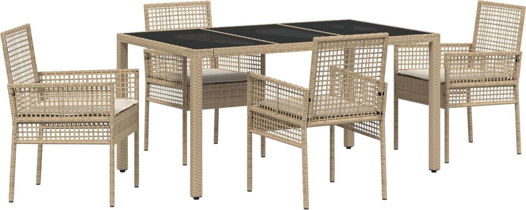 Möbel 5-teiliges Garten-Esszimmer-Set mit Polstern Beige Poly-Rattan - Gartenstühle 3334889