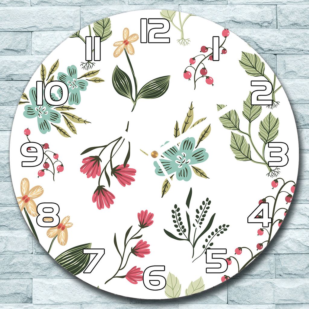 Wanduhr aus Glas Rund fi 30 Beeren und Blumen Quarz Deko Produktbild 