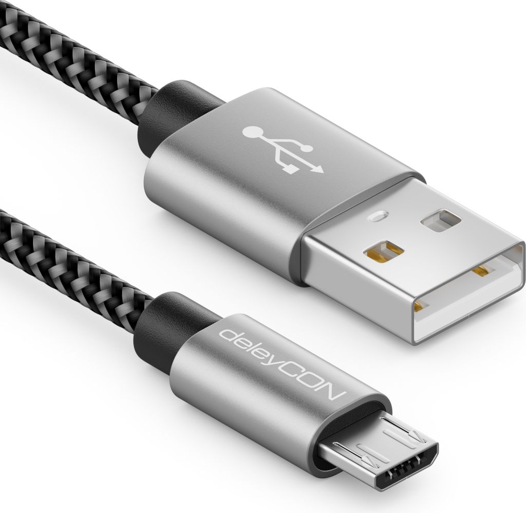 deleyCON 0,30m Nylon Micro USB Kabel Ladekabel Datenkabel Metallstecker Laden & Synchronisieren Handy Smartphone Tablet