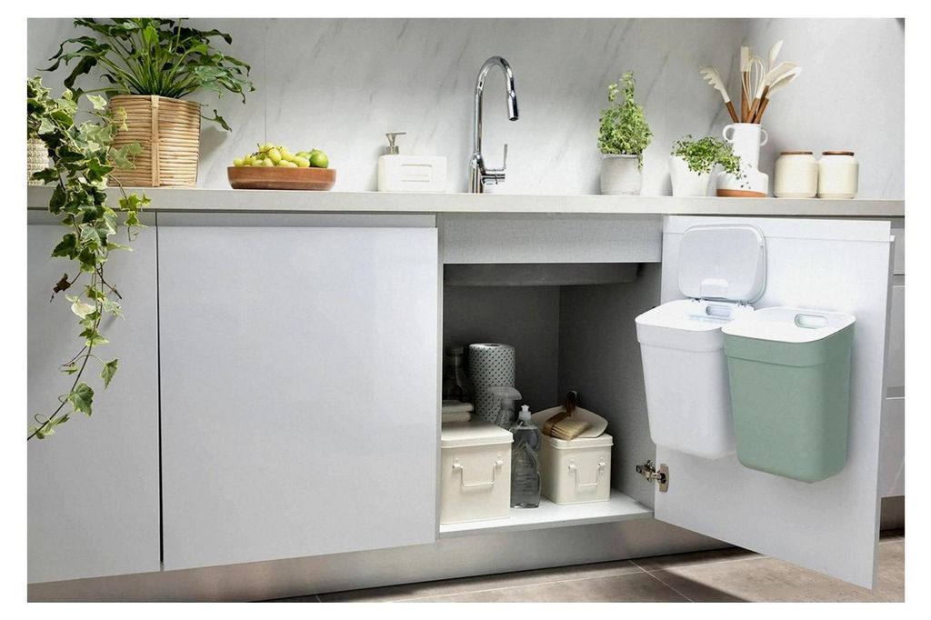 Mülleimer "Ready To Collect", 10 l, geeignet für die Nutzung unter der Spüle, mit Wandhalterung für Wand oder Tür – Küche, Badezimmer, Wasc...