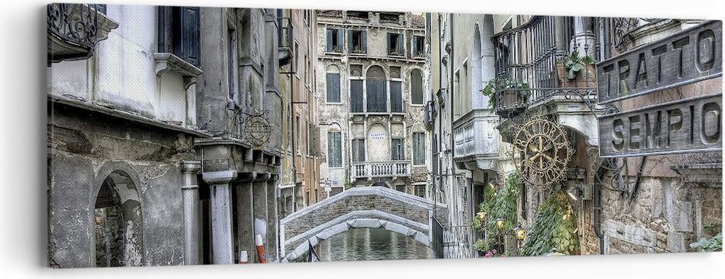Bild auf Leinwand - Leinwandbild - Venedig Brücke Wasser - 90x30cm - Wand Bild - Wanddeko - Leinwanddruck - Bilder - Kunstdruck - Wanddekoration -...