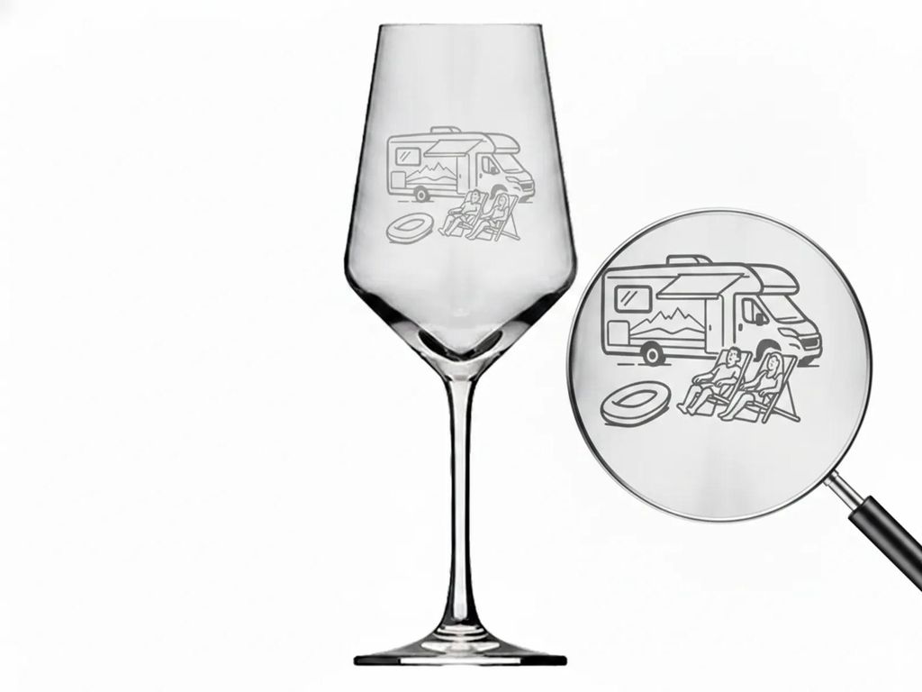 Weinglas 350 ml mit Gravur Camper spülmaschinenfest ideal Produktbild 