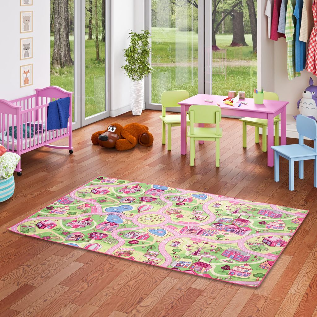 Kinder Spiel Straßenteppich Girls Rosa Village, Produktbild 