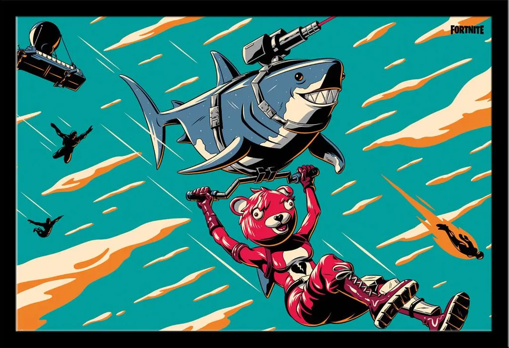 Poster Fortnite Laser Shark avec cadre Shinsuke Maxi MDF noir 61x91,5 cm