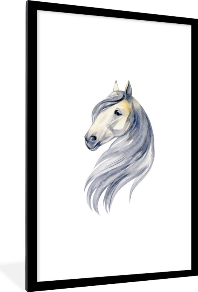 MuchoWow MuchoWow Gerahmtes Poster Pferd - Aquarell - Gelb - Mädchen - Kinder - Mädchen 60x90 cm - Poster mit zchwarzem Bilderrahmen - Dekora...