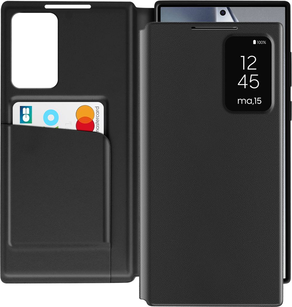 Avizar, Fensterhülle für Samsung Galaxy S24 Ultra mit Kartenklappe, Schwarz