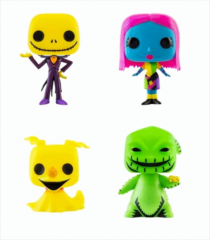 Disney Nightmare Before Christmas Funko POP! PVC-Sammelfigurenset 4er Pack - Jack Skellington, Oogie Boogie, Sally, Zero (BLKLT)