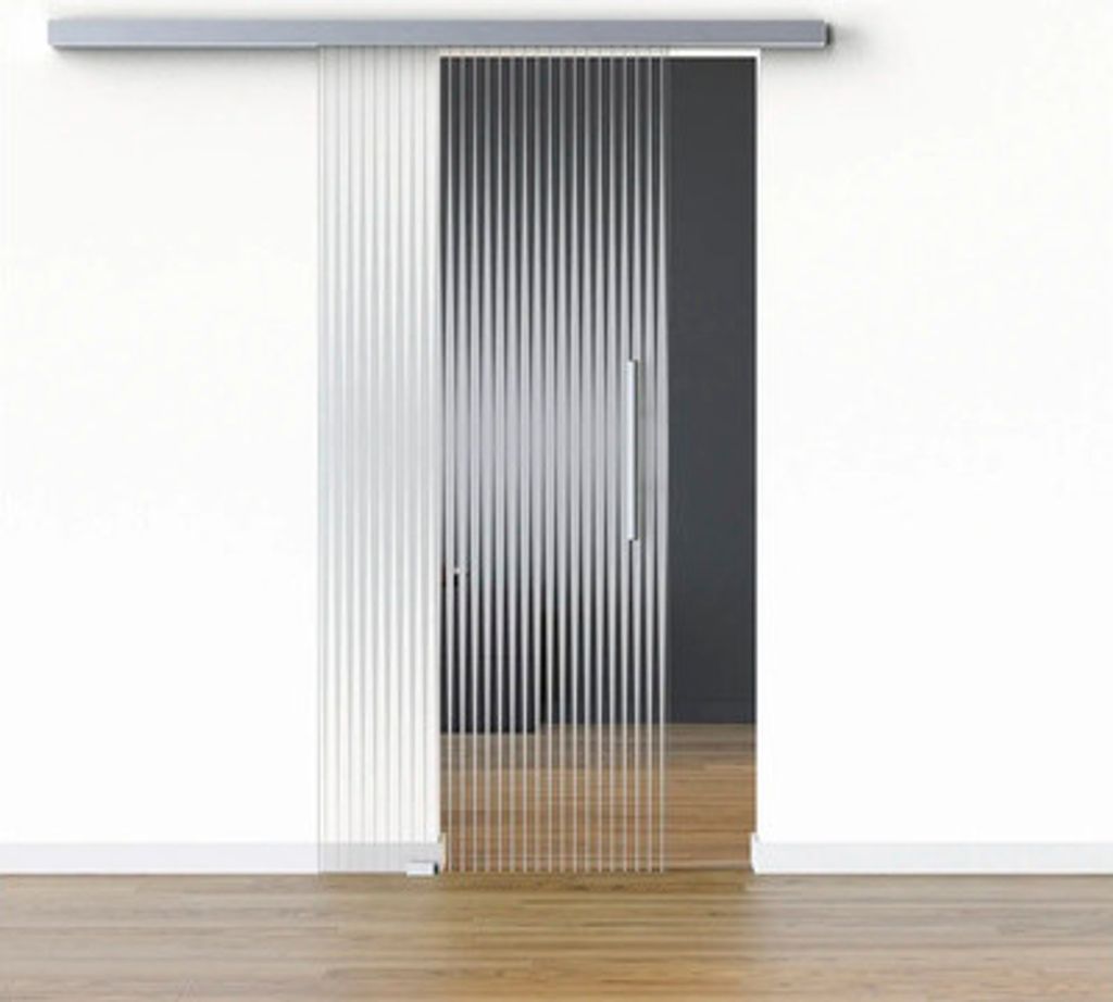 Pertura Glasschiebetür Komplettset Glera Ripple 01 1025x2050 mm Links inkl. Beschlag Selir Aluminium Edelstahloptik,Stan