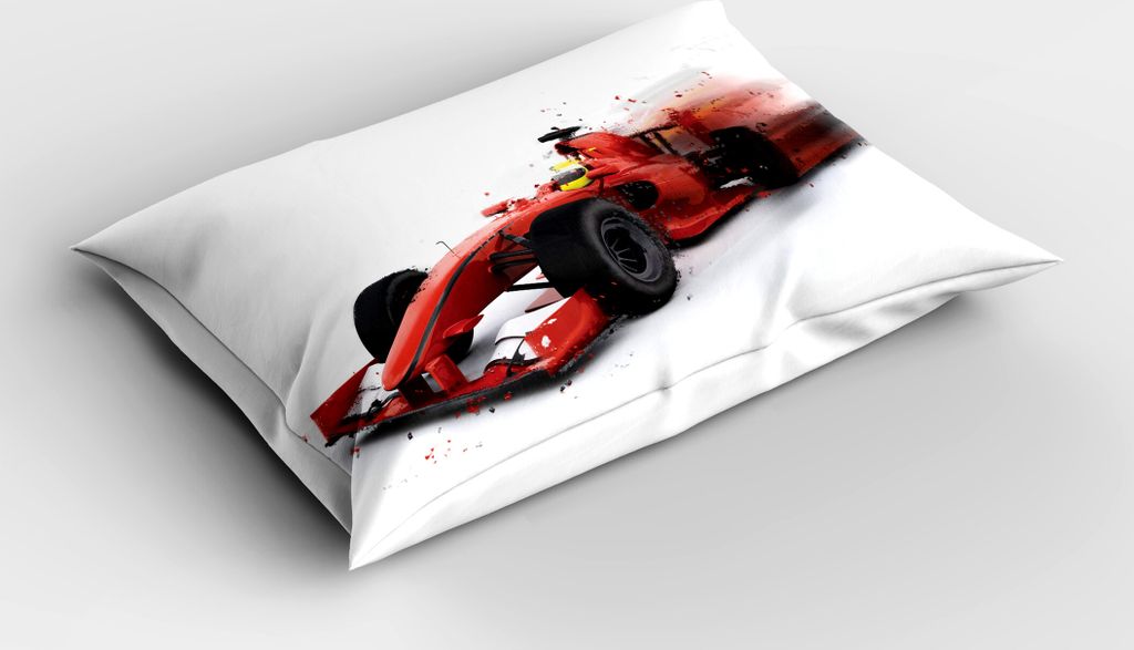 ABAKUHAUS Autos Kopfkissenbezug, Generische Rennwagen Illustration Der Formel 1 Mit Spezialeffekt Turbo Selbstdruck, 40x80 cm, Schwarz und Rot