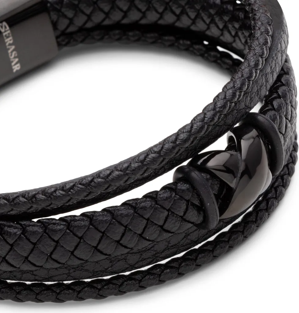 Idee Regalo Uomo: Bracciale SERASAR Flake in Pelle e Acciaio 17cm - 8