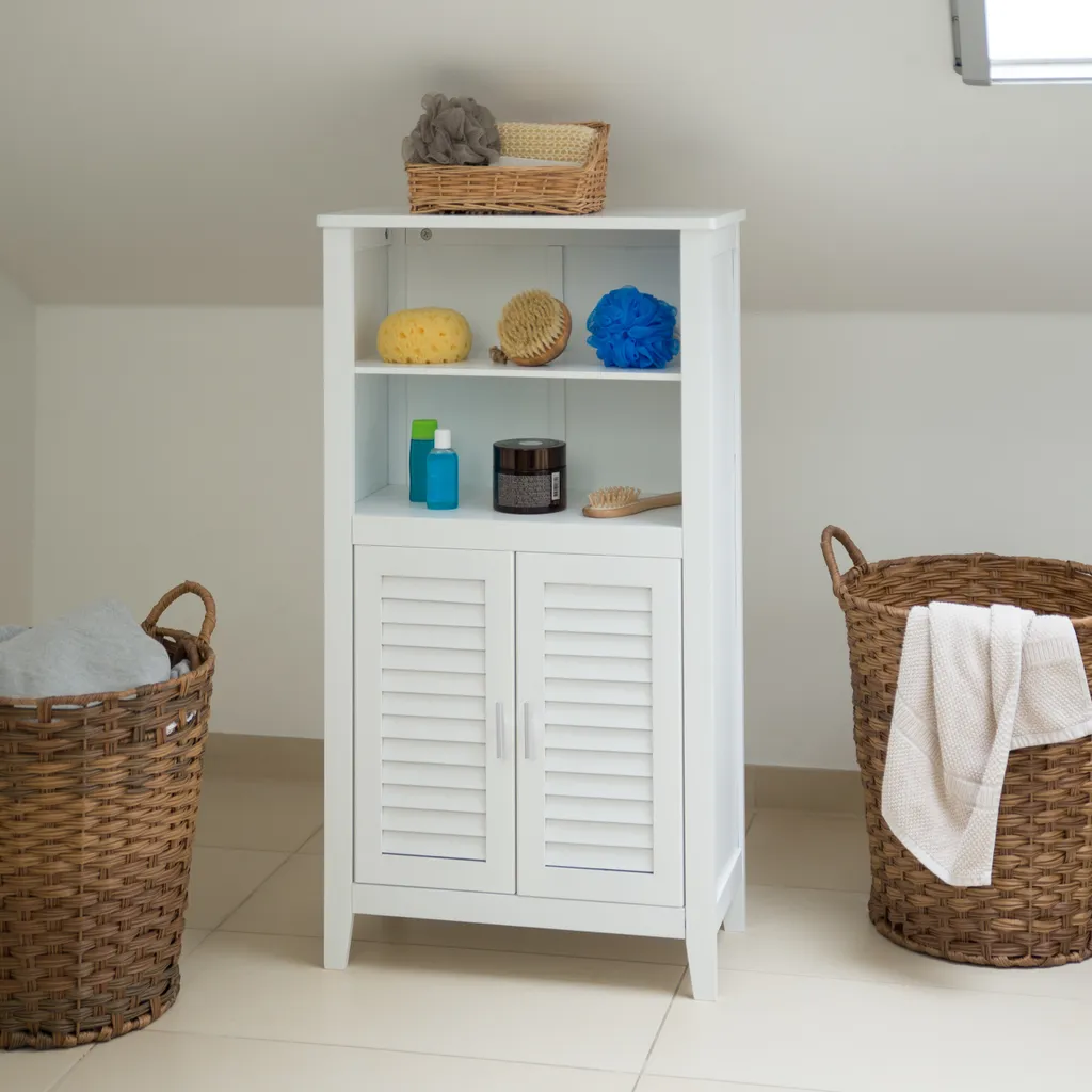 Relaxdays Lamell Armoire de salle de bain blanche en bambou naturel