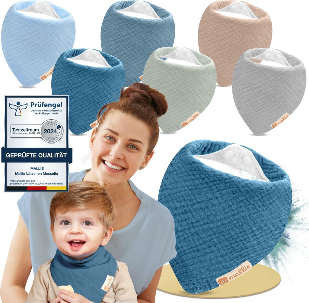 Mallie Musselin Lätzchen Baby im 6er Set | Als Bibs, Dreieckstuch Baby, Baby Lätzchen | Musselin Halstuch Baby, Musselintücher Baby und Babyl...