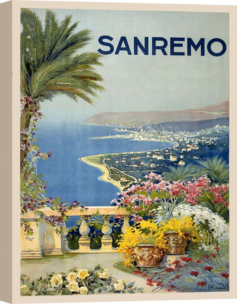 Kunstdruck auf Leinwand, Vintage-Poster, Sanremo - Größe 90x120 cm