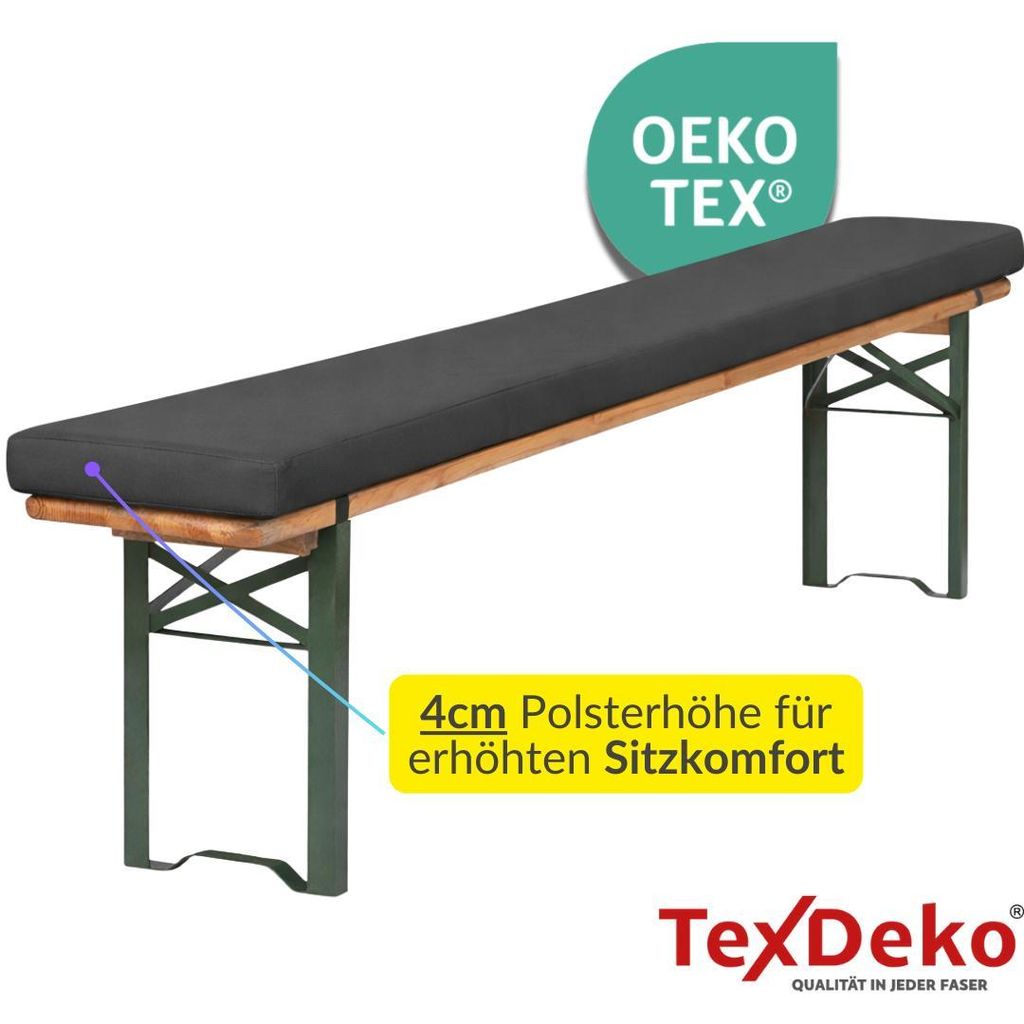 TexDeko Kussen voor bierbank (MINI 110 cm), bekleed voor biertentgarnituur, 110 x 25 x 4 cm, XL bekleding, biertafel-kussen (premium, waterafstotend, antraciet TexDeko Kussen voor bierbank (MINI 110 cm), bekleed voor biertentgarnituur, 110 x 25 x 4 cm, XL bekleding, biertafel-kussen (premium, waterafstotend, antraciet