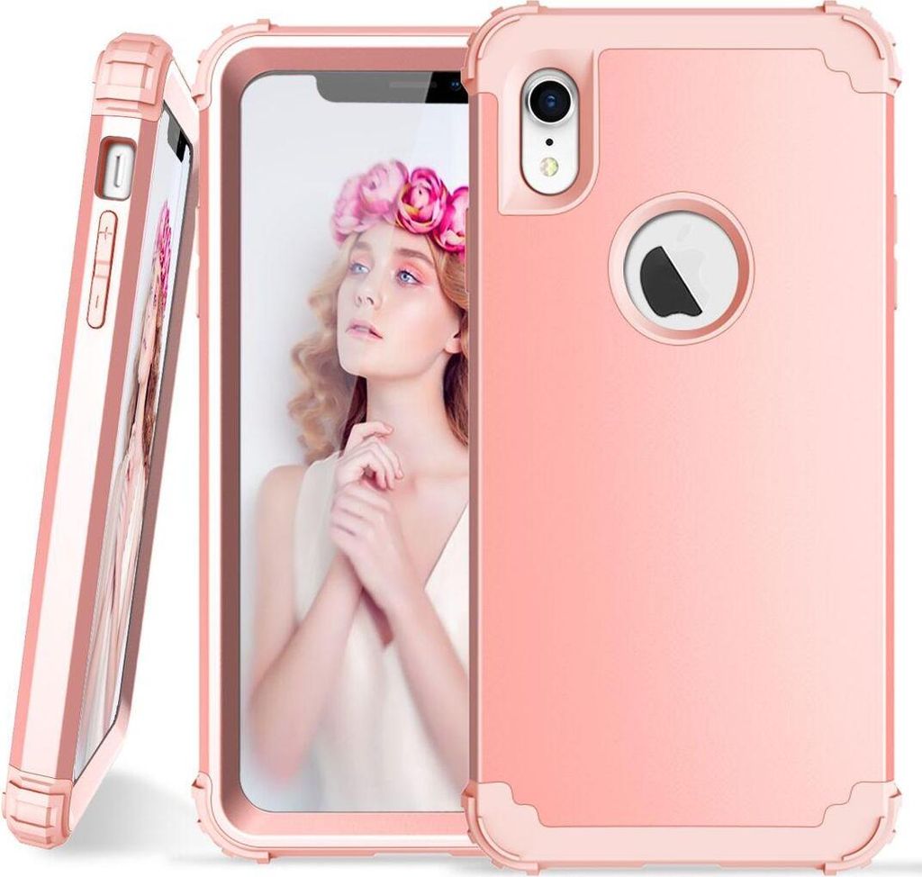 iPhone XR Hülle, LaimTop Heavy Duty 3 in 1 Hybrid Hart PC Flexibel TPU Silikon Stossfest Kratzfest Tasche Schutzhülle für iPhone XR Rose Gold