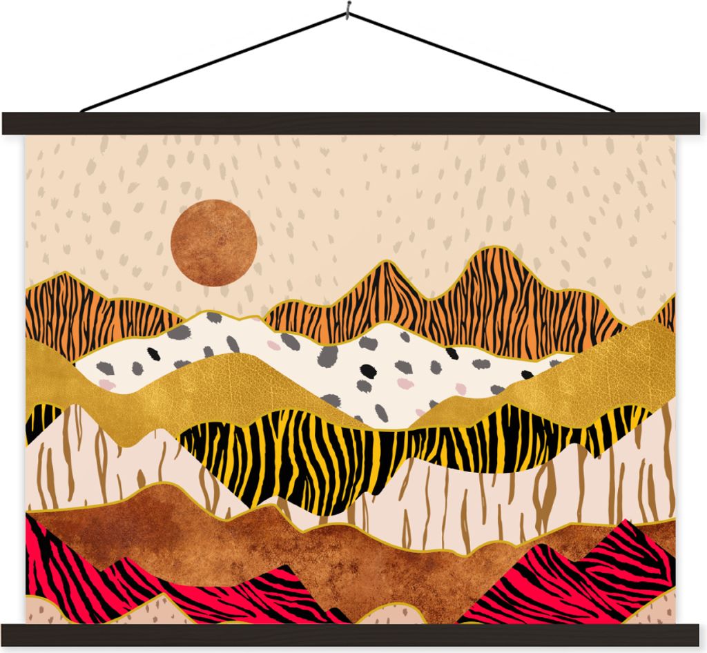 MuchoWow Textilposter Tiger Druck - Pastell - Gold - Druck - Tiger - Abstrakt 150x113 cm mit schwarzem Rahmen - Wohnzimmer
