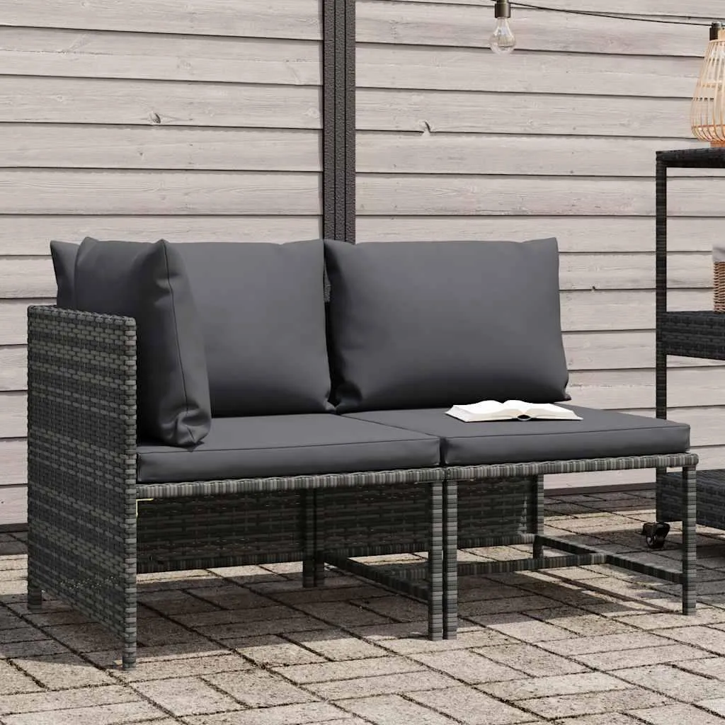 vidaXL Set di divani da giardino a 2 pezzi con cuscini in poly rattan grigio