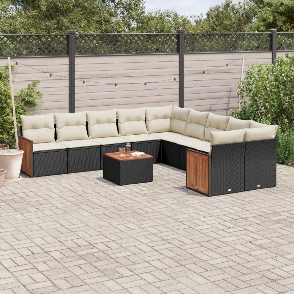 Design 11-tlg. Garten-Sofagarnitur mit Kissen Schwarz Poly Rattan, Gartenmöbel-Sets 2024 Neu