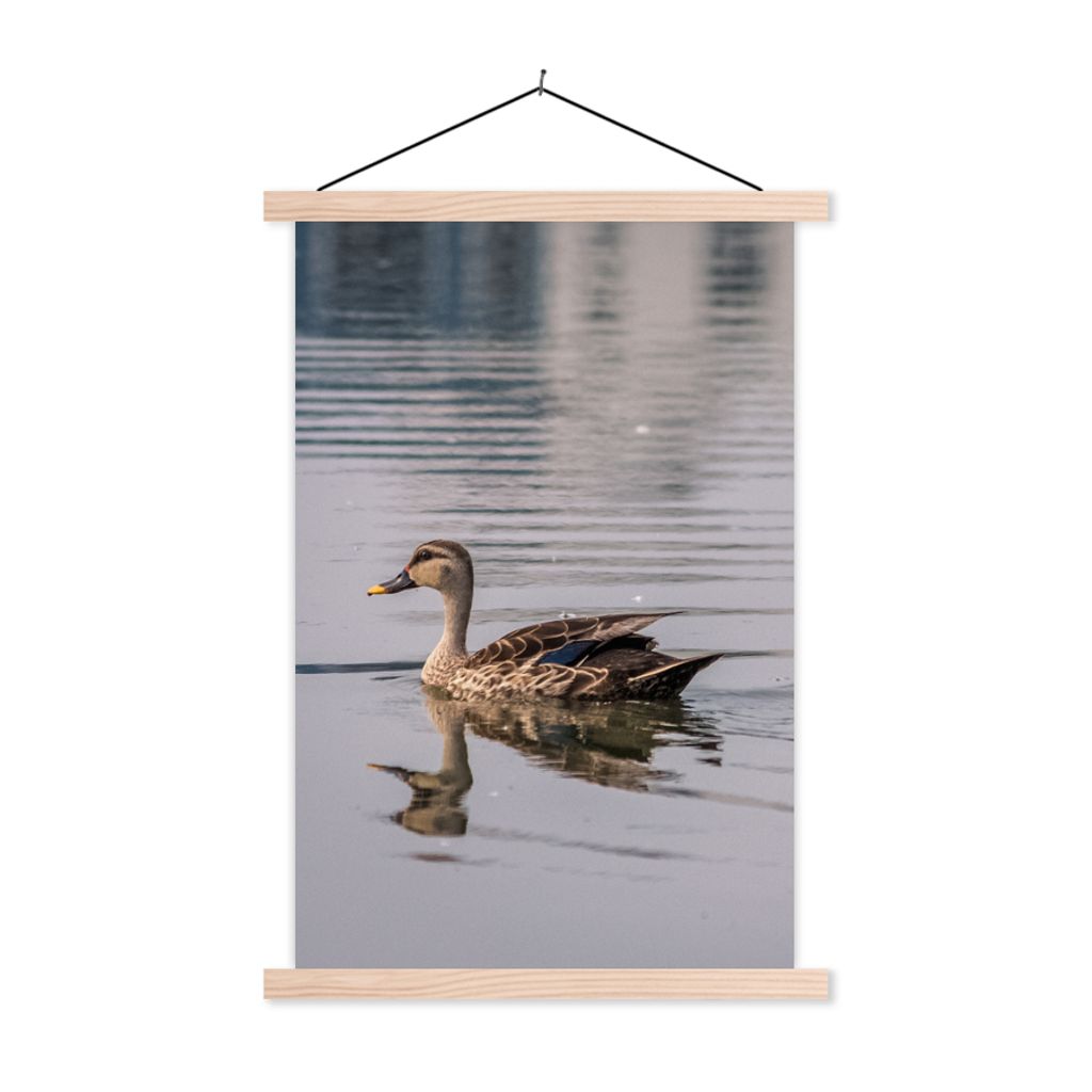 MuchoWow Textilposter Ente - Wasser - Vogel - Braun 60x90 cm mit holzfarbenen Rahmen - Textil