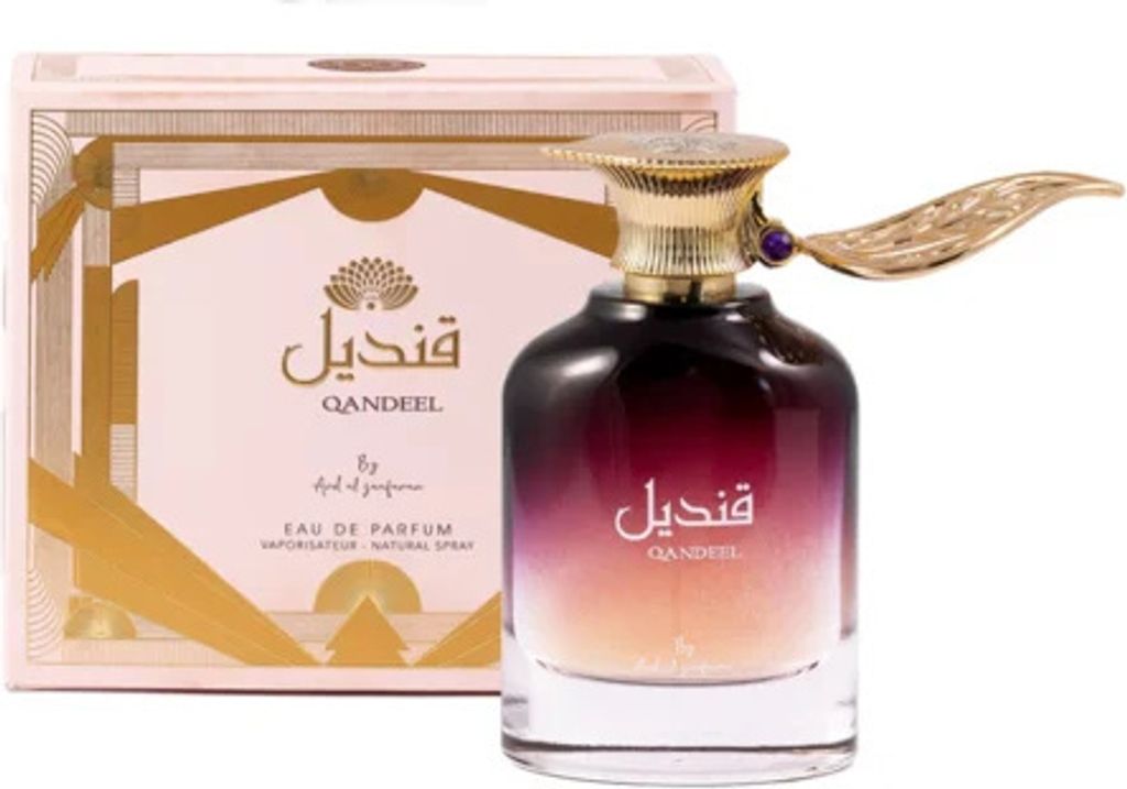A perfume bottle and its box are displayed against a white background.
