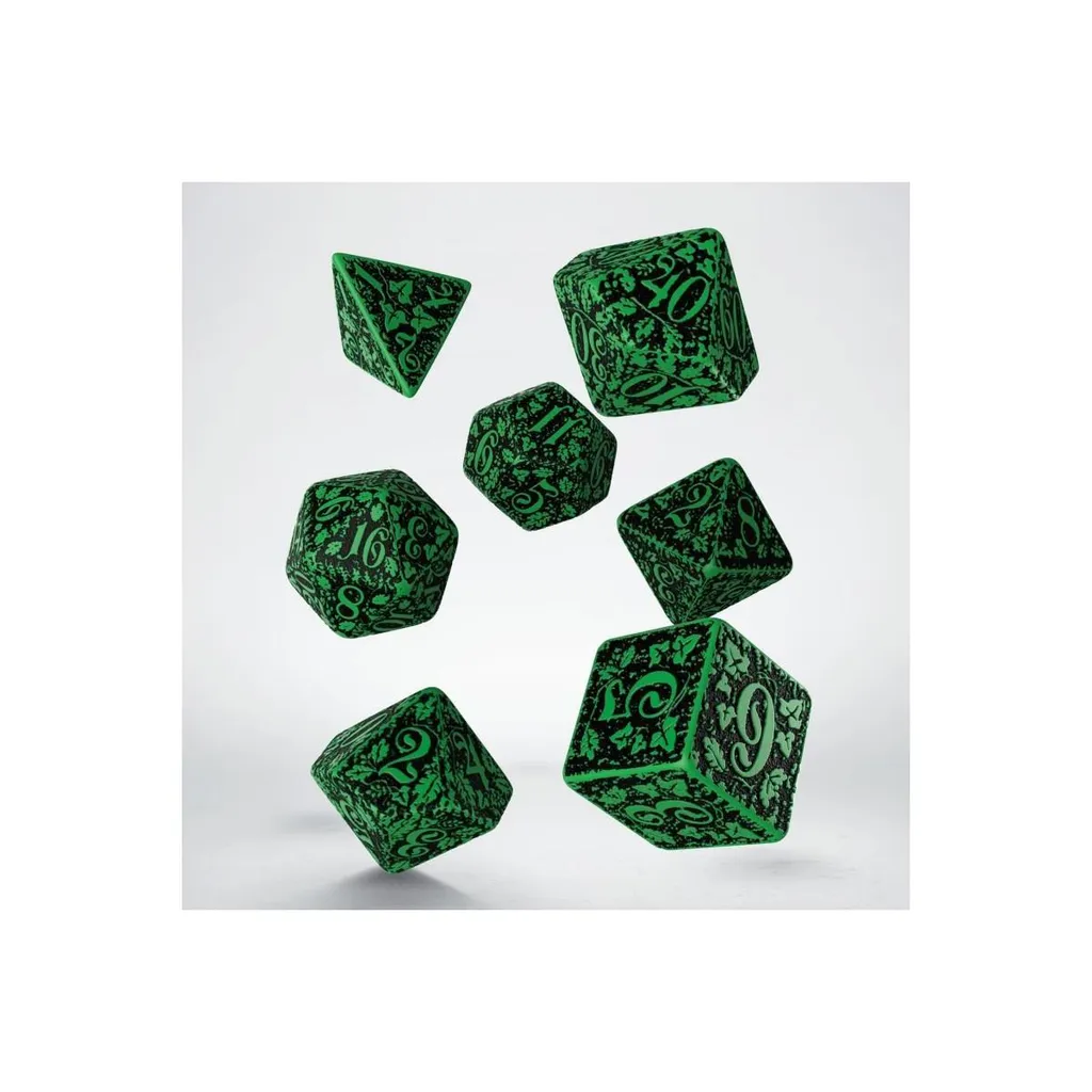 Set de 7 dés polyédriques Forest 3D vert et noir pour jeux de rôle - 3
