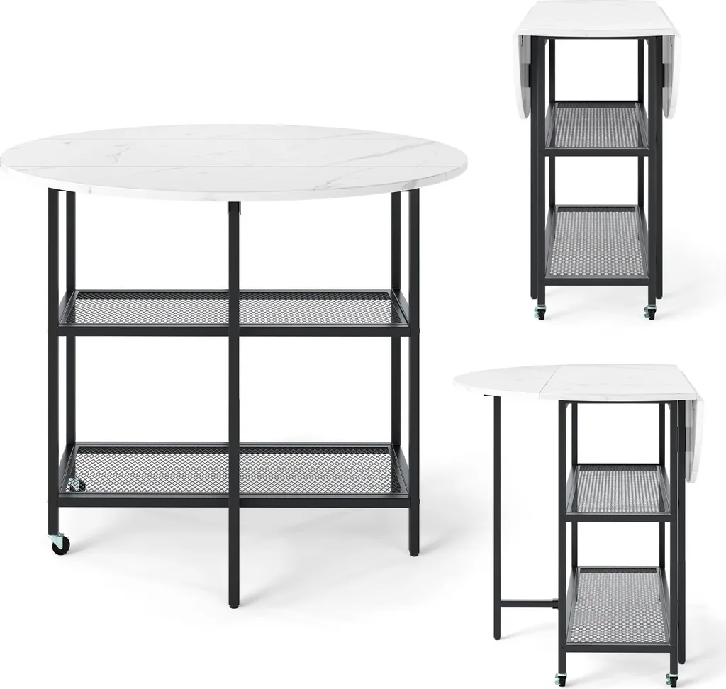 COSTWAY Tavolo da Pranzo Pieghevole Marmo Bianco Salvaspazio 2-4 Persone