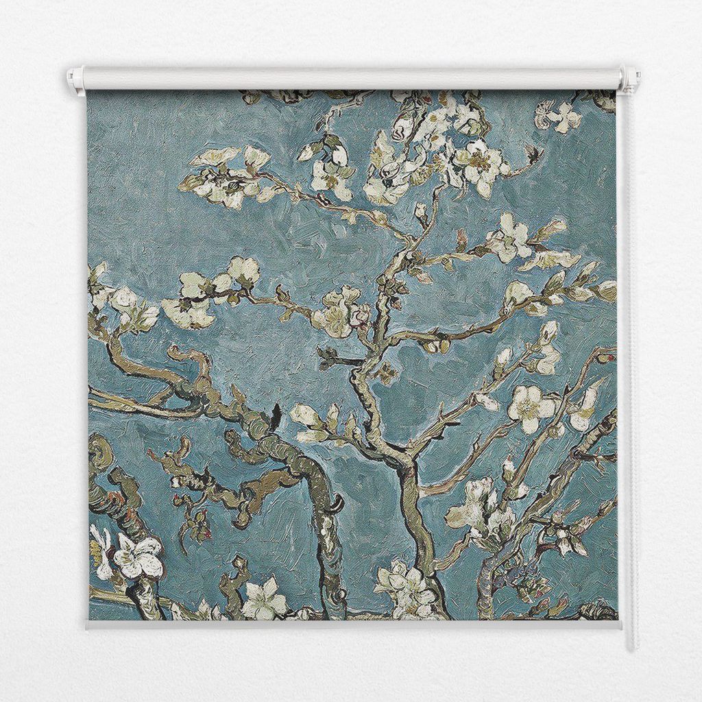 Seitenzug-Rollo Fensterrollo Jalousie - Thermo-Rollo Verdunkelungsrollo - 150x140 cm - Zweige auf blauem Hintergrund