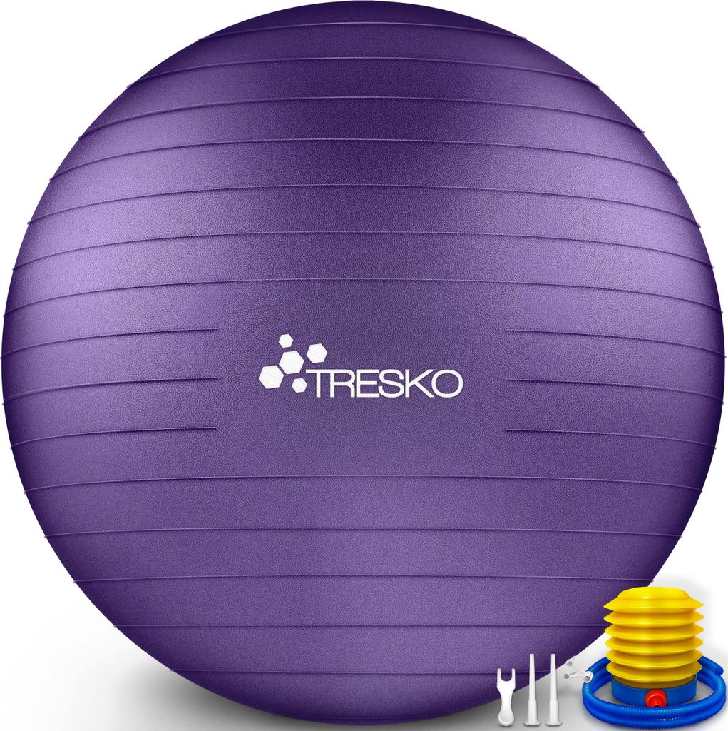 TRESKO Gymnastikball (Lila, 85cm) mit Pumpe Fitnessball Yogaball Sitzball Sportball Pilates Ball Sportball