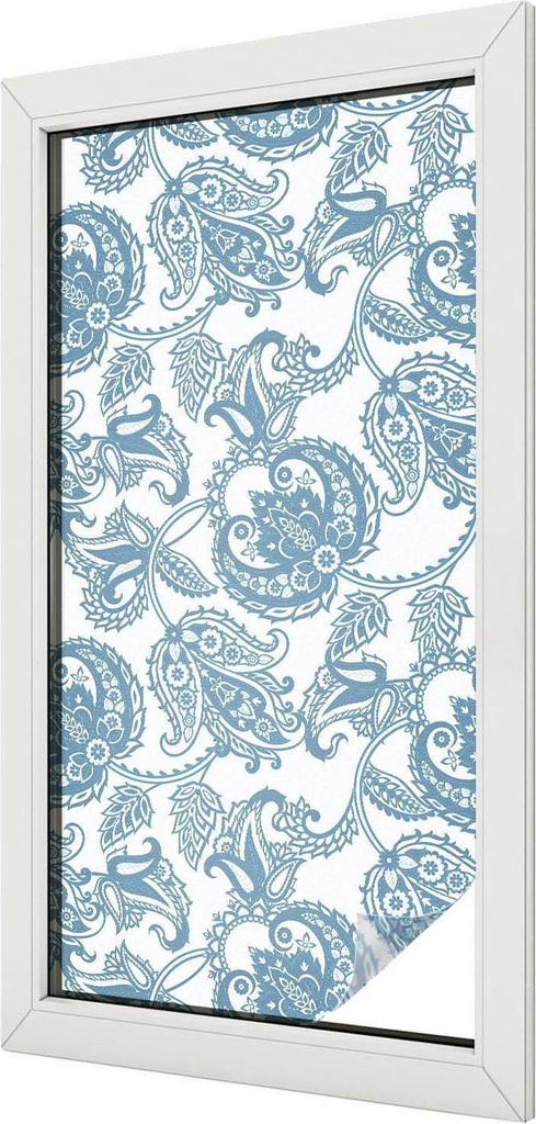 Buntglas Fensterfolie – 100x50 cm – Stained-Glass Design – blickdichte dekorative Sichtschutzfolie – selbstklebend, UV-Schutz – Blaue Orn...