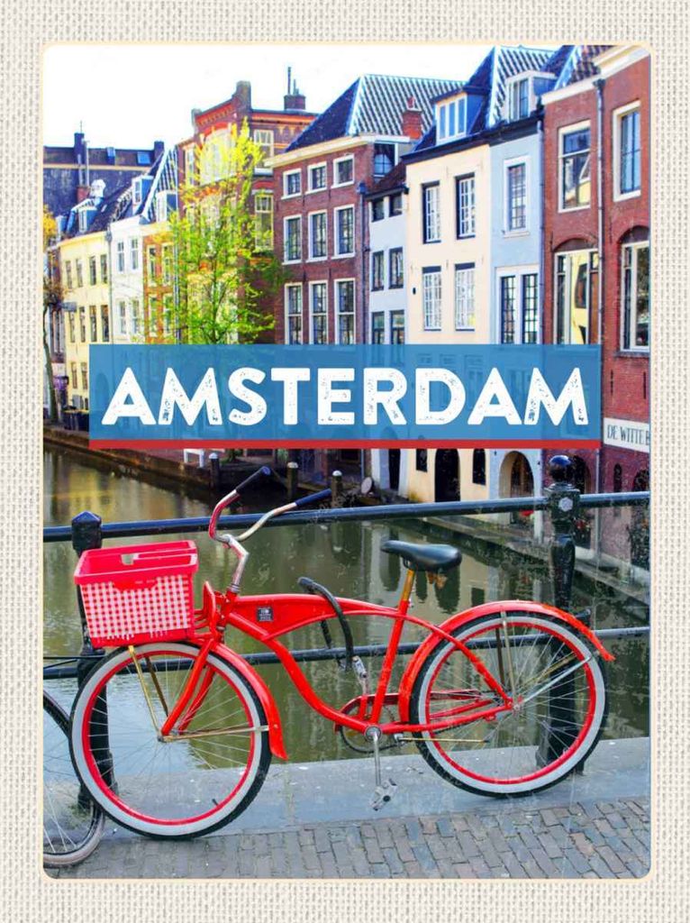 vianmo Holzschild 30x20 cm Amsterdam Reiseziel Fahrrad Bildmotiv Reisemotiv Abenteuer Reisen