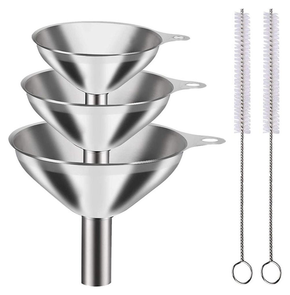 3-teiliges Küchen-Trichter-Set aus Edelstahl in verschiedenen Größen mit ergonomischem Griff und Klemmring. Spülmaschinenfest. Geeignet für Ge...
