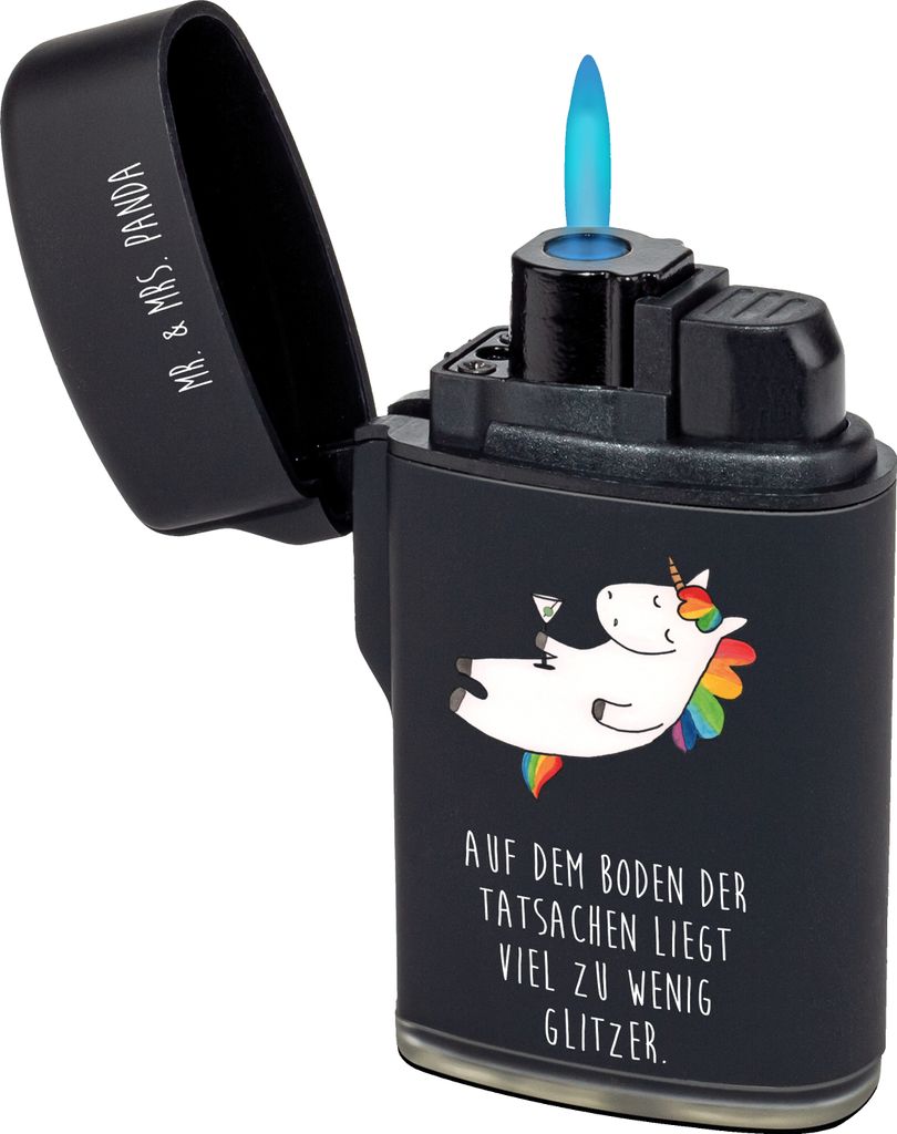 Mr. & Mrs. Panda sturmfeuerzeug Einhorn Cocktail - Schwarz - Geschenk, Geburtstag, Sekt, sturmfeuerzeuge, Gasfeuerzeug, Feiern, Feuerzeug, Glitzer,...