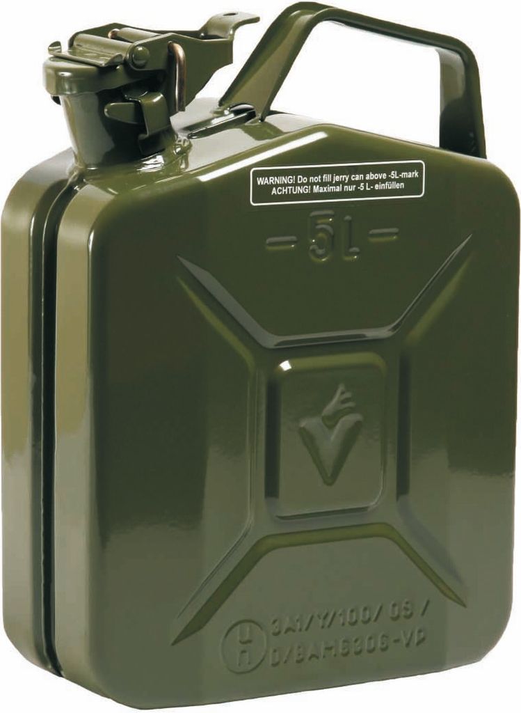 Kraftstoffkanister 5l Olivgrün RAL 6003 Stahlbl.0,9mm L230xB120xH310mm