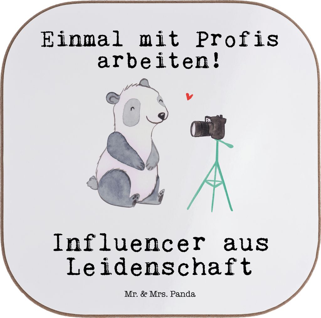 Mr. & Mrs. Panda Tischuntersetzer Influencer Leidenschaft - Weiß - Geschenk, gläseruntersetzer, Untersetzer für Gläser, Glas, Coaster