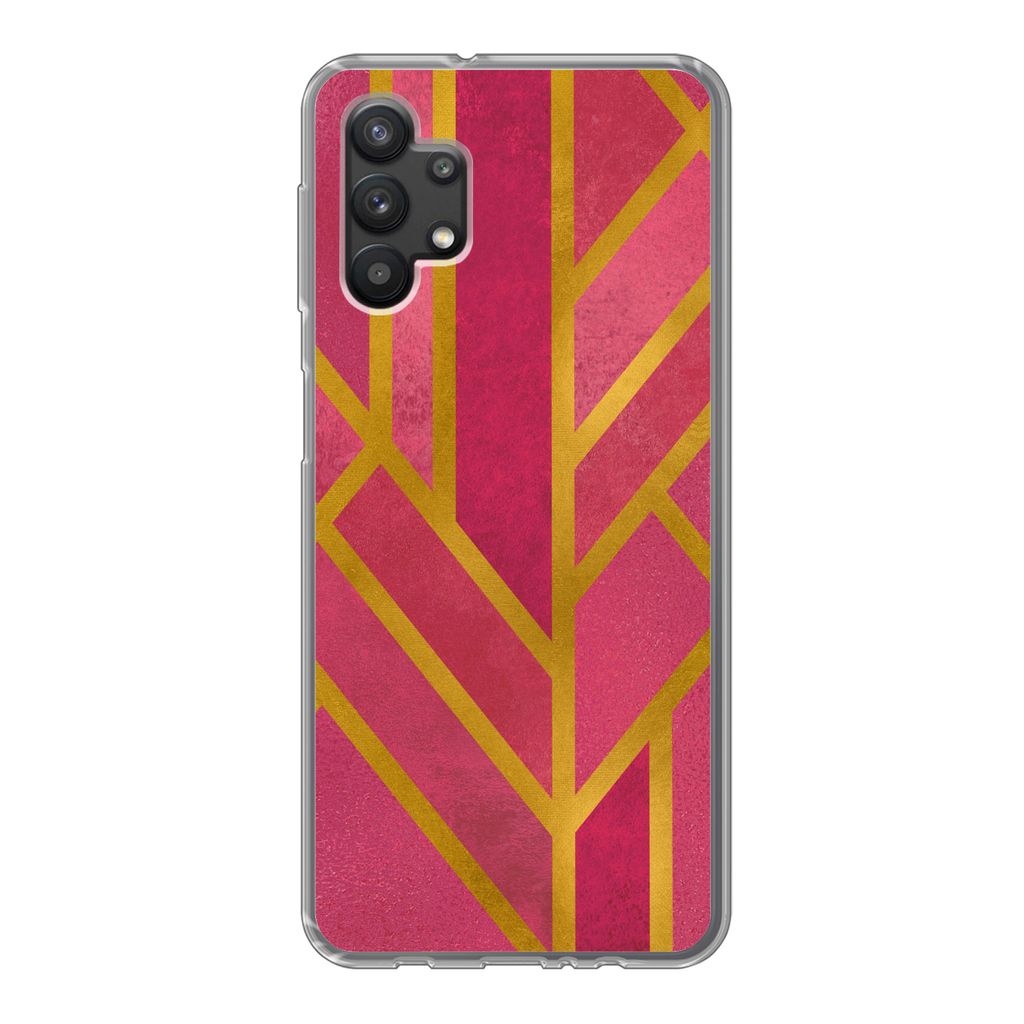 MuchoWow Handyhülle Schutzhülle Hülle für Samsung Galaxy A32 5G Gold - Rosa - Geometrisch Silikon Softcase Handy Hülle - Softcase
