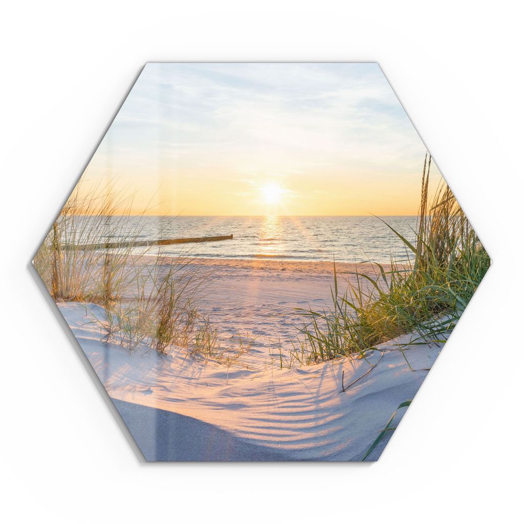 DEQORI Glasbild Echtglas 40x35 cm 'Abendsonne an der Ostsee' Wandbild Bild modern Deko
