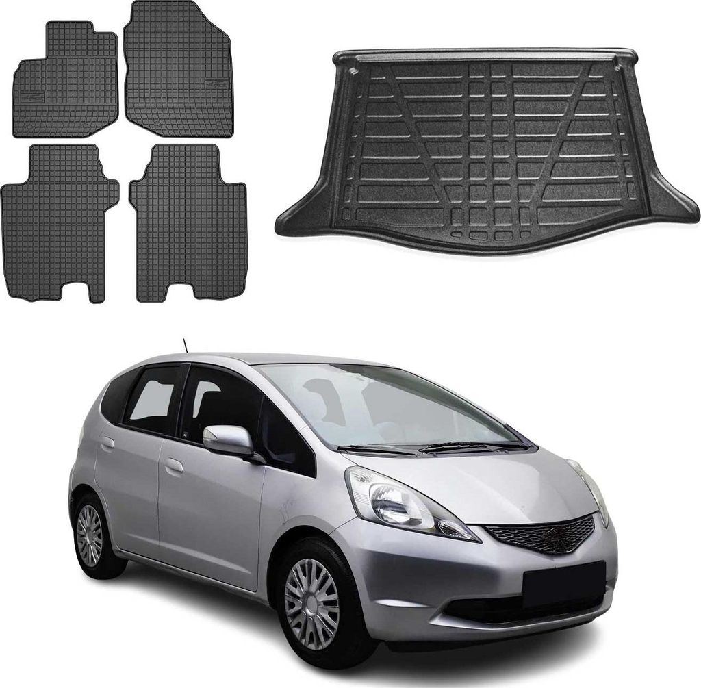 Fußmatten & Kofferraumwanne Set für Honda Jazz 2008-2015 Gummi TPE Schwarz 5x