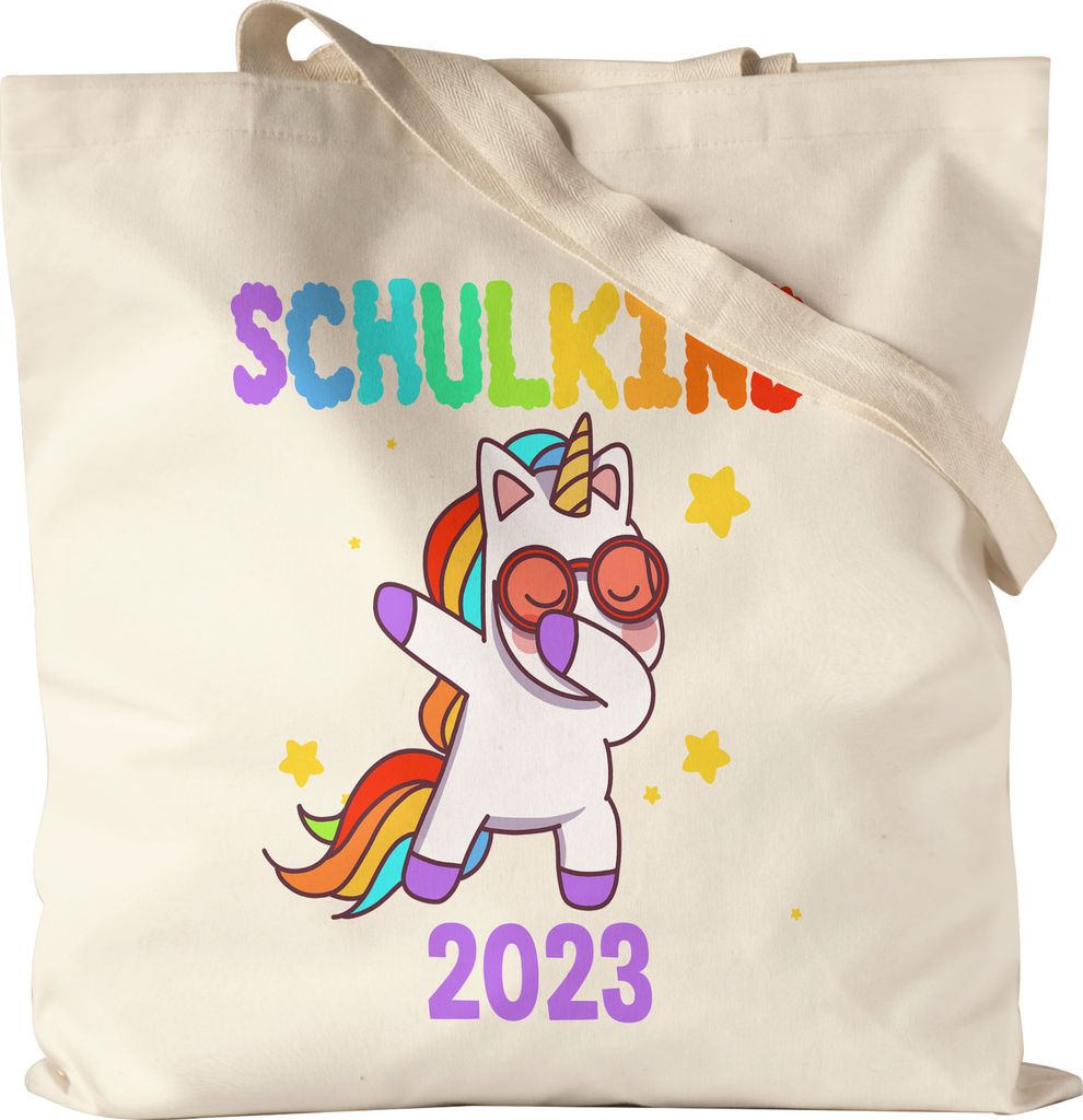 Schulkind 2023 Jutebeutel Stoffbeutel Canvas Einschulungsgeschenk Einhorn Unicorn Fans Buntes Motiv Regenbogen