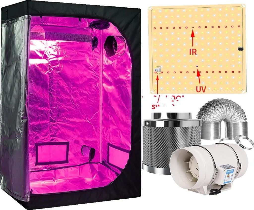 Grow Tent Kit, 2000W LED Wachstumslampe, Kohlefilter Kombination, Paket C-a, 120x60x150cm Kit