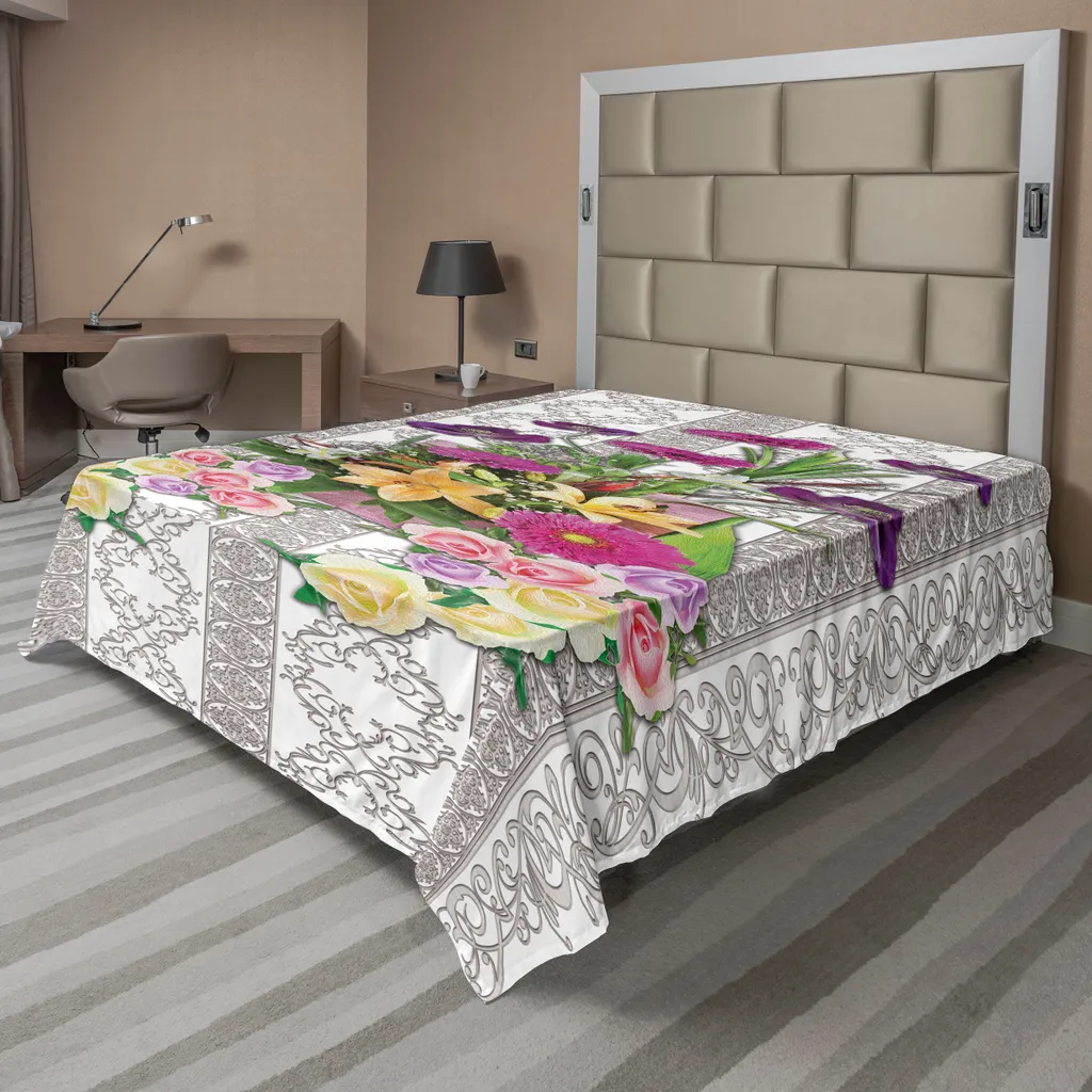 Drap de lit doux et confortable à motif bouquet vintage coloré 244x205 cm