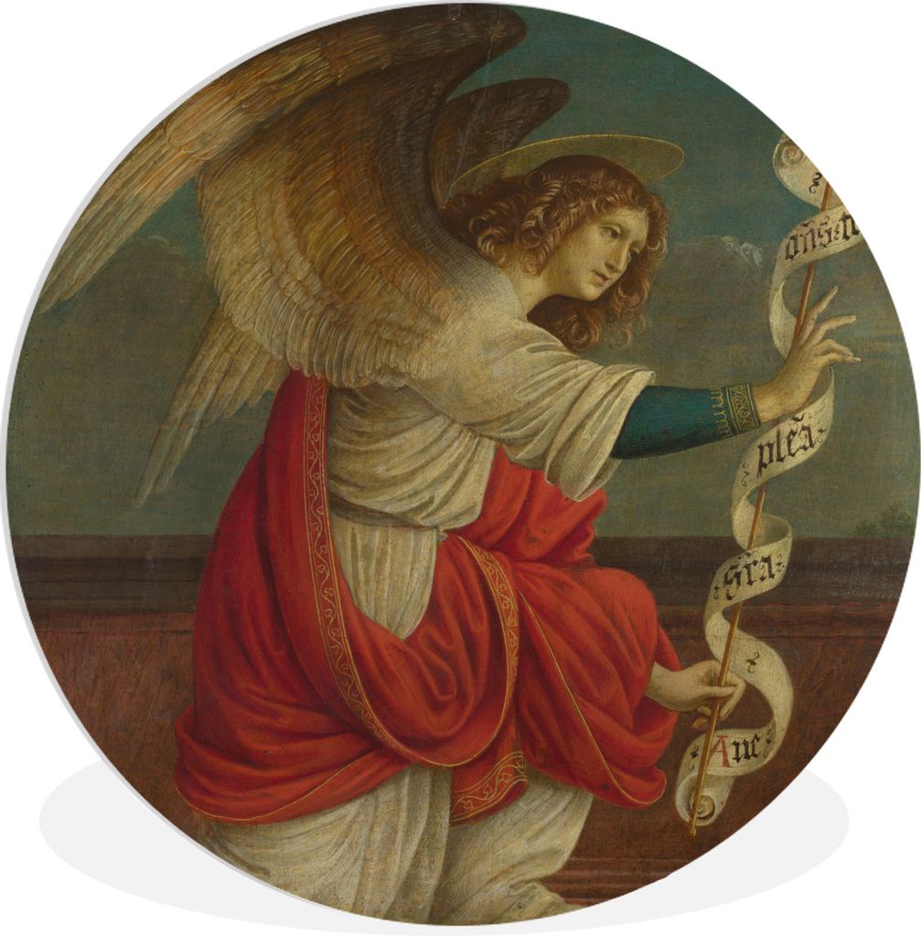MuchoWow Rundes Wandbild - Runde Bilder Die Ankündigung; Der Erzengel Gabriel - Gemälde von Gaudenzio Ferrari Ø 60 cm Kreis Wanddekoration Kun...