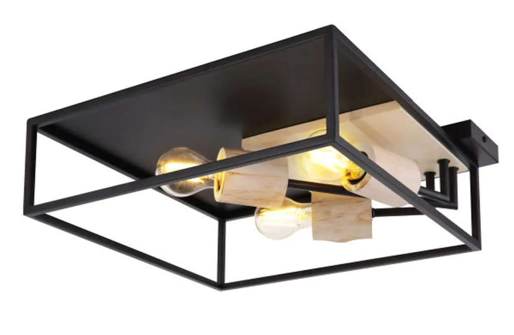 Plafonnier Lumineux Noir et Bois 44cm pour Éclairer les Pièces Sombres