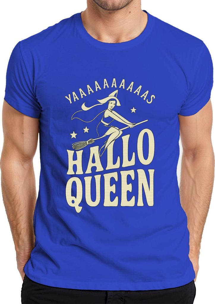 Hallo Queen Hexe Besen Yaaaaaas Halloween Retro Vintage Lustig Herren T-Shirt, Blau, 3XL