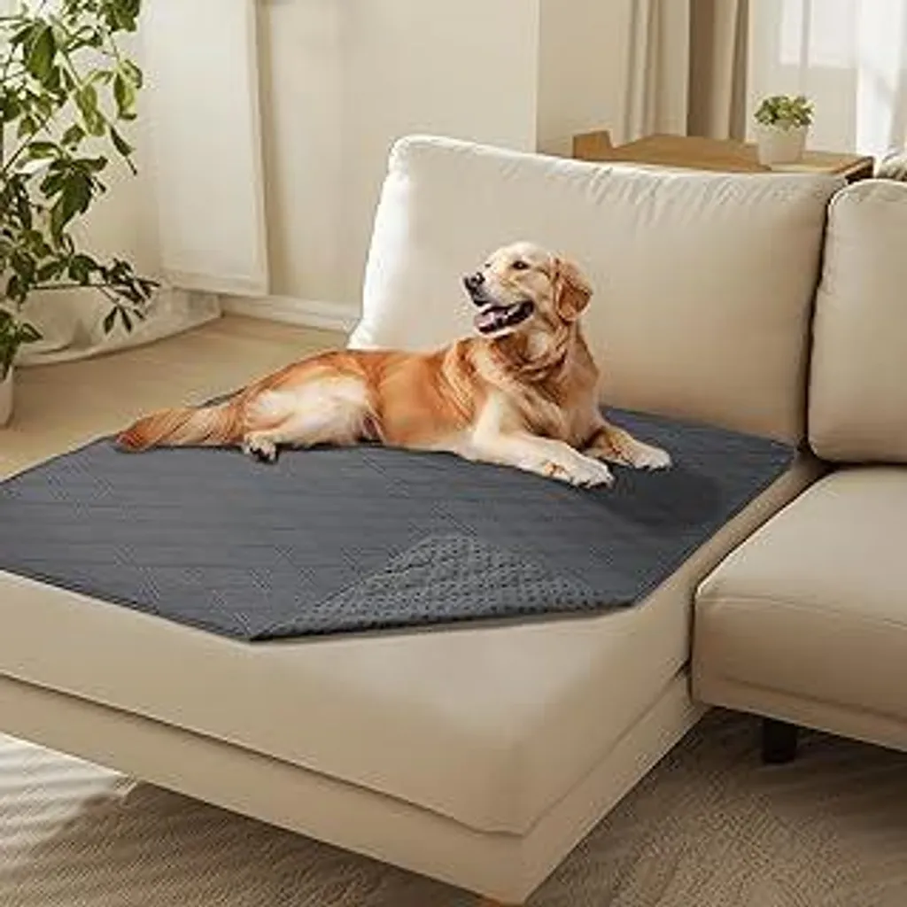 luciphia Coperta per cani impermeabile al 100% con punti antiscivolo, coperta antiscivolo per cani come protezione per divano, letto, auto, tappetino per cani robusto e lavabile in lavatrice per cani in viaggio, grigio 101 * 127 cm