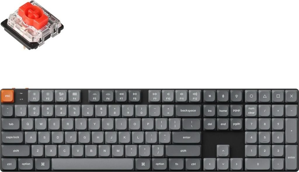A keyboard and a keyboard switch are shown against a white background.