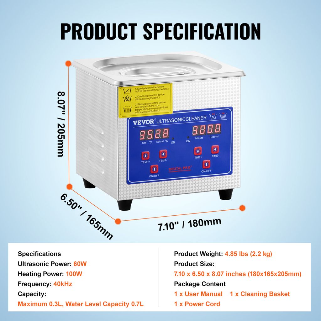 VEV JPS-08A Ultrazvuková čistička 1,3 l Čistička Obrázok produktu 7