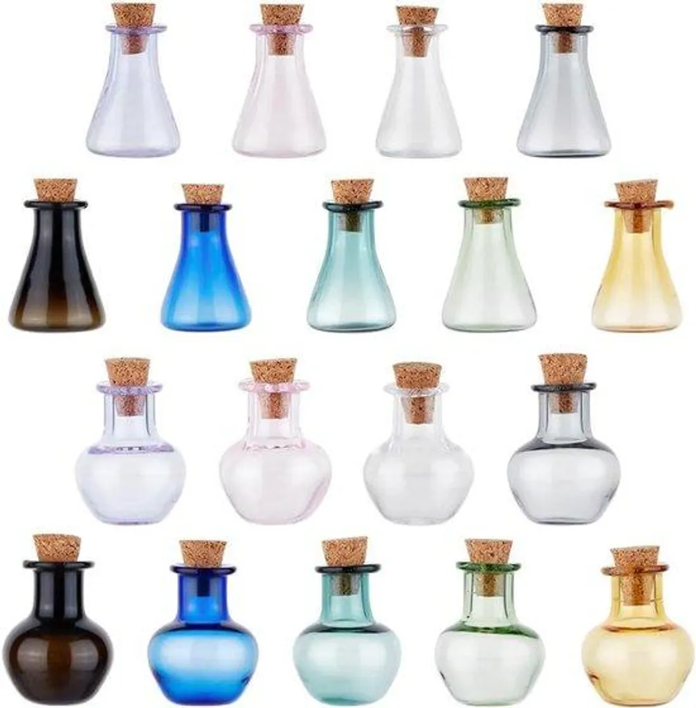 Set de 18 mini-verres multicolores décoratifs avec bouchons hermétiques