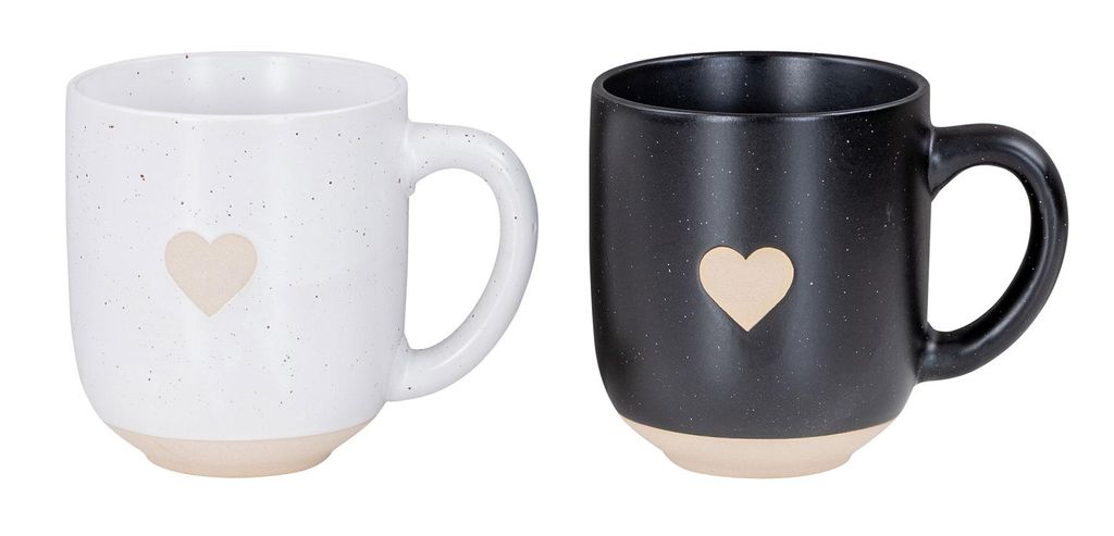 2er Set Steingut Tassen Schwarz Weiß 300ml Herz Produktbild 
