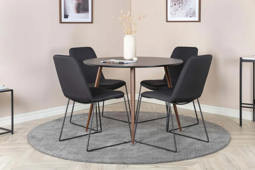 FURNLUX Table à manger Plaza Black et Walnut design bicolore 100cm